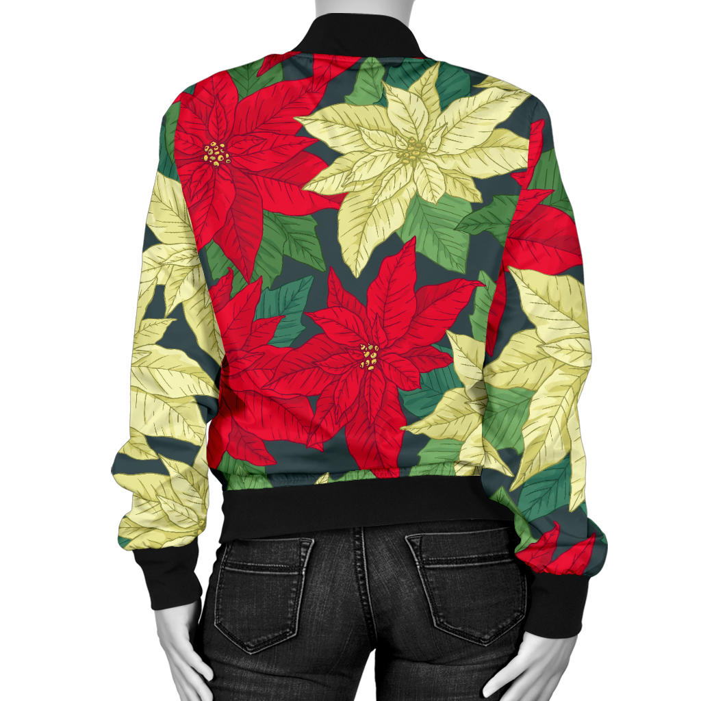 Poinsettia Pattern Print Design POT06 Women Bomber Jacket