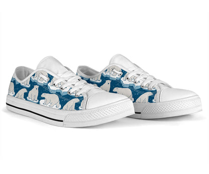 Polar Bear Pattern Print Design PB03 White Bottom Low Top Shoes