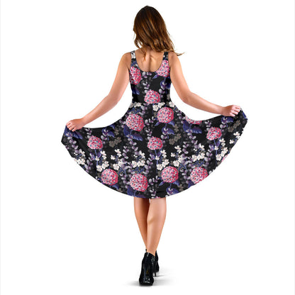 Hydrangea Pattern Print Design HD04 Midi Dress