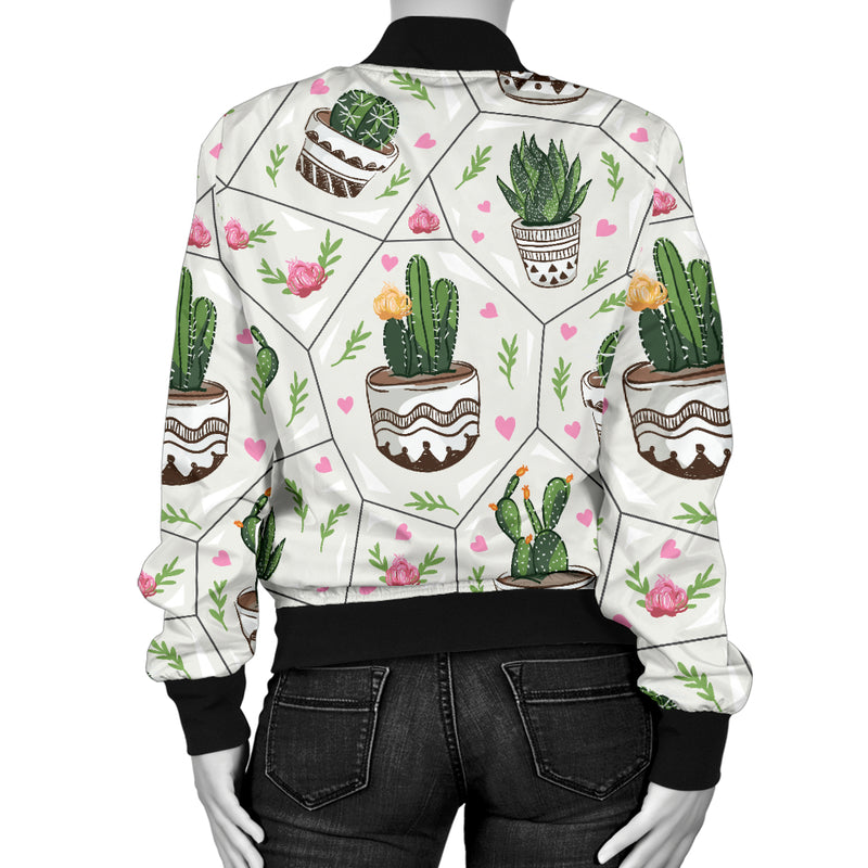 Cactus Pattern Print Design 04 Women's Bomber Jacket