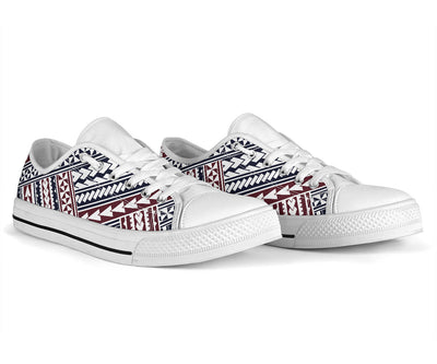 Polynesian Tribal line White Bottom Low Top Shoes