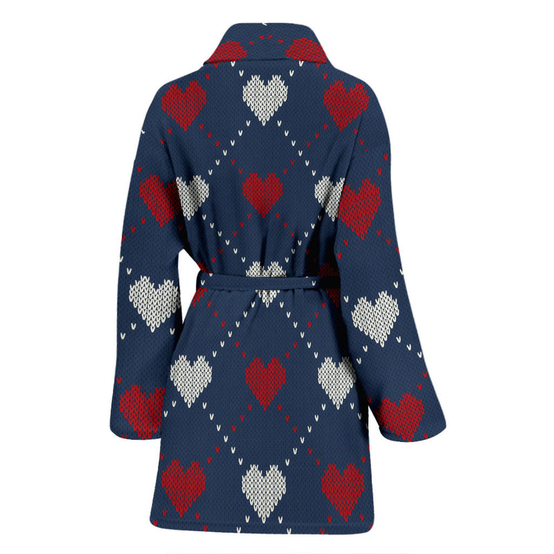 Heart Knit Pattern Print Design HE05 Women Bathrobe