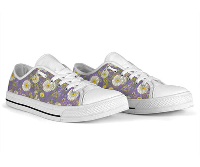 Daisy Pattern Print Design DS011 White Bottom Low Top Shoes