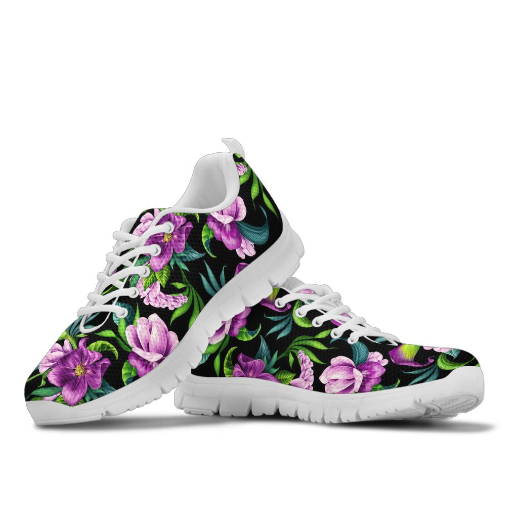 Bright Purple Floral Pattern Sneakers White Bottom Shoes