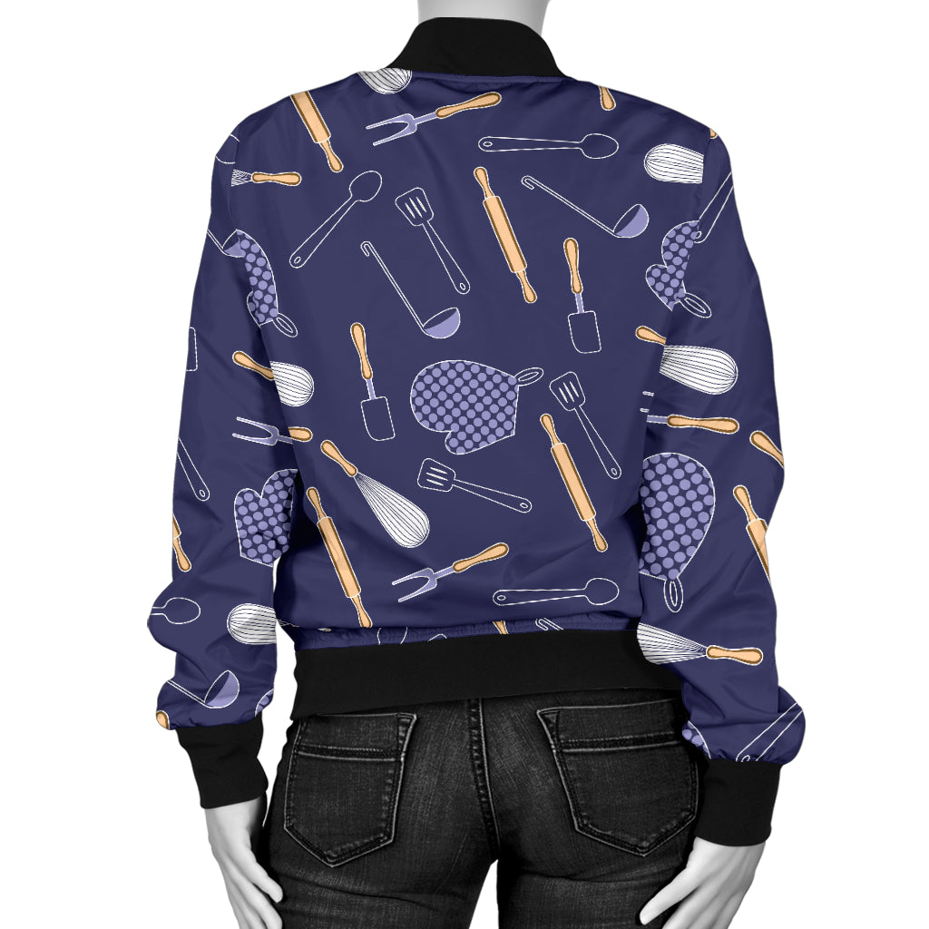 Cooking Kitchen Tools Pattern Print Design 04 Women's Bomber Jacket