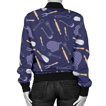 Cooking Kitchen Tools Pattern Print Design 04 Women's Bomber Jacket
