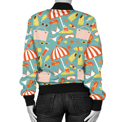 Beach Scene Pattern Print Design 02 Women's Bomber Jacket