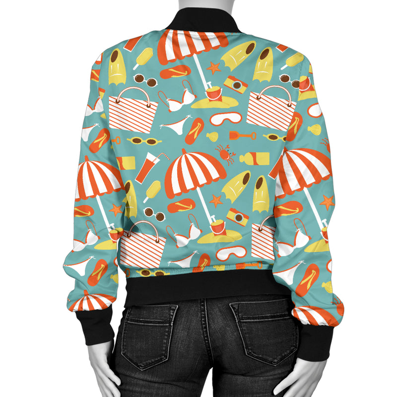 Beach Scene Pattern Print Design 02 Women's Bomber Jacket