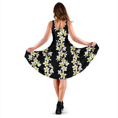 White Plumeria Pattern Print Design PM08 Midi Dress