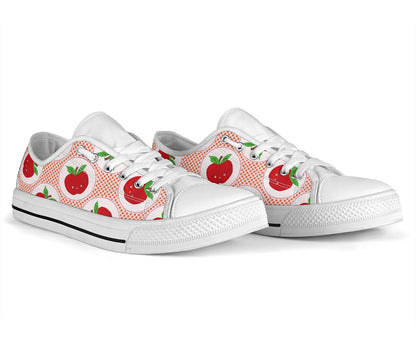 Apple Pattern Print Design AP08 White Bottom Low Top Shoes