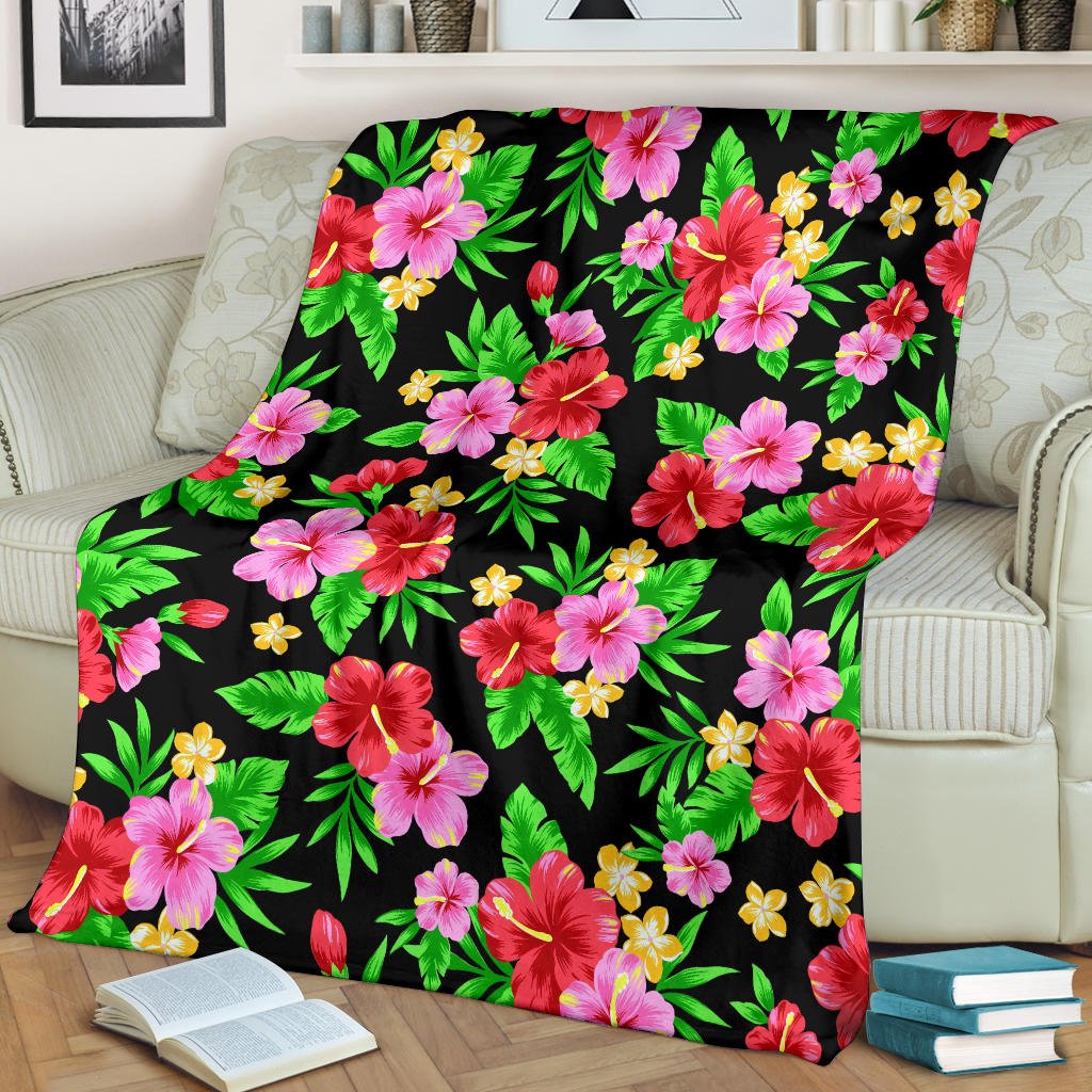 Pink Red Hibiscus Pattern Print Design HB023 Fleece Blanket