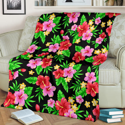 Pink Red Hibiscus Pattern Print Design HB023 Fleece Blanket