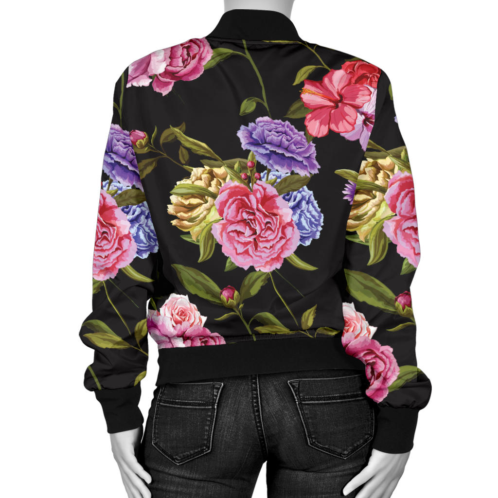 Carnations Pattern Print Design CN05 Women Bomber Jacket