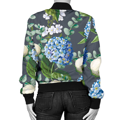 Hydrangea Pattern Print Design 02 Women's Bomber Jacket