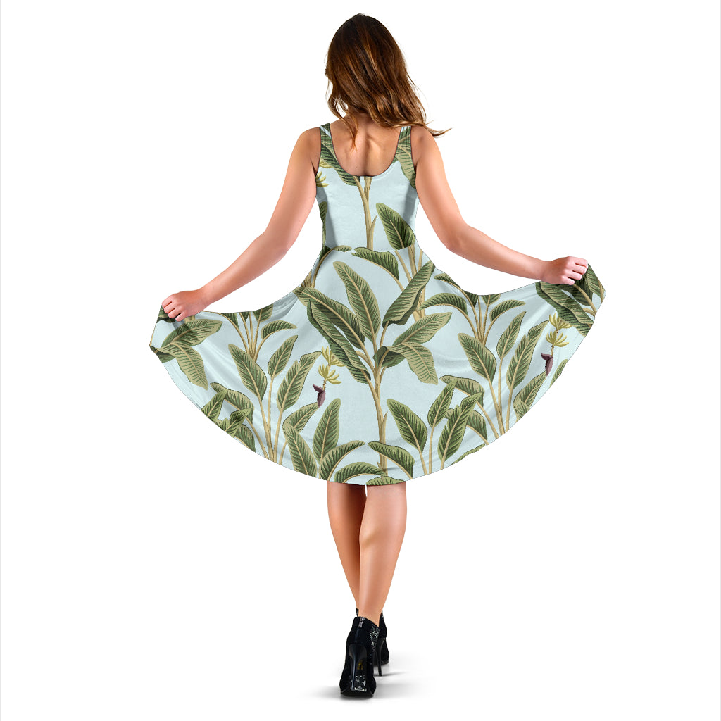 Banana Leaf Pattern Print Design BL03 Midi Dress