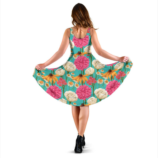 Summer Floral Pattern Print Design SF07 Midi Dress