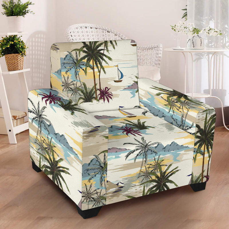 Palm Tree Beach Print Armchair Slipcover