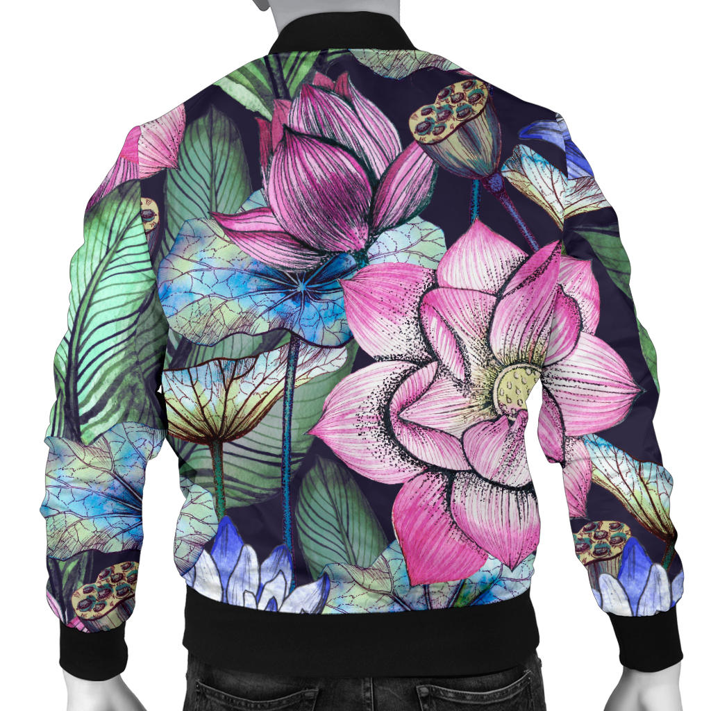 Water Lily Pattern Print Design WL07 Men Bomber Jacket