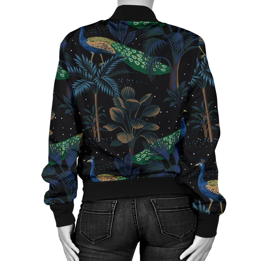 Rainforest Peacock Pattern Print Design A04 Women's Bomber Jacket