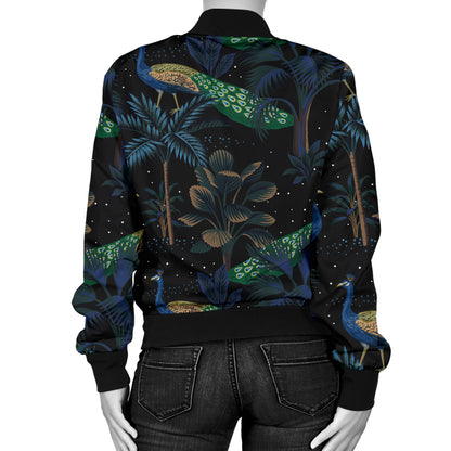 Rainforest Peacock Pattern Print Design A04 Women's Bomber Jacket
