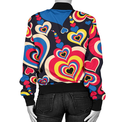 Heart Pattern Print Design HE08 Women Bomber Jacket