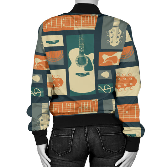 Acoustic Guitar Pattern Print Design 02 Women's Bomber Jacket