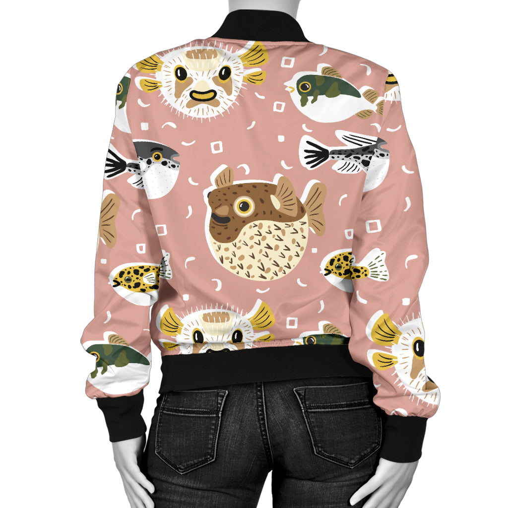 Fugu Cute Pattern Print Design 01 Women's Bomber Jacket