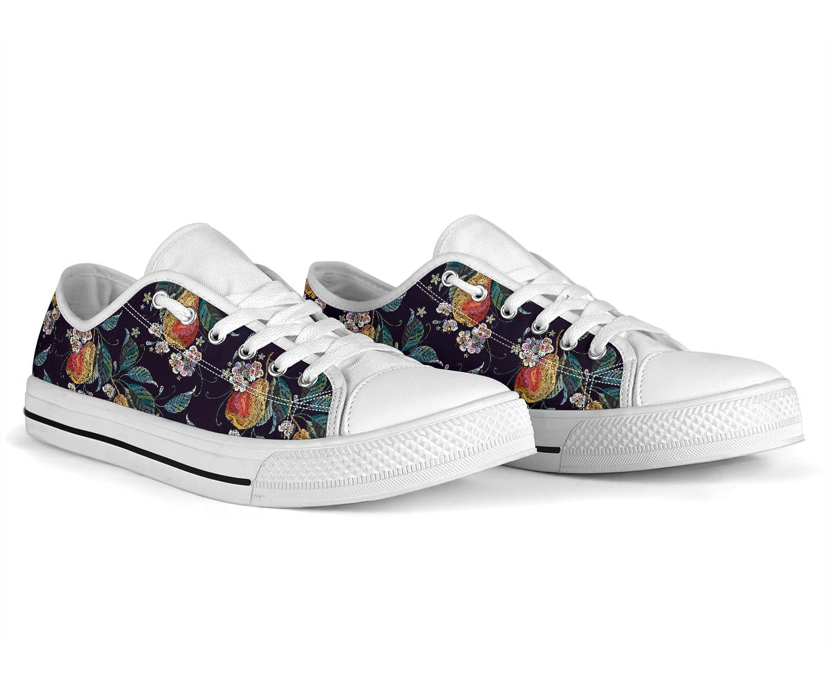 Pear Pattern Print Design PE02 White Bottom Low Top Shoes