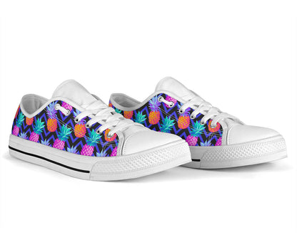 Pineapple Color Art Pattern White Bottom Low Top Shoes