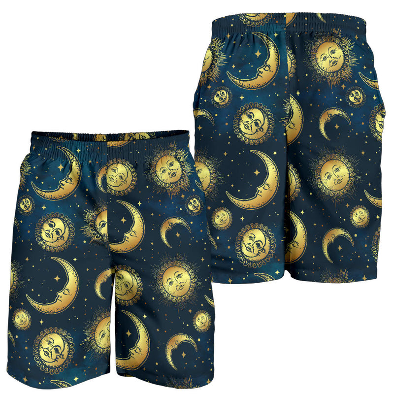 Gold Sun Moon Face  Mens Shorts