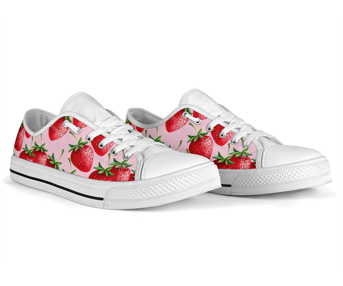 Strawberry Pattern Print Design SB03 White Bottom Low Top Shoes