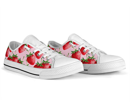 Strawberry Pattern Print Design SB03 White Bottom Low Top Shoes