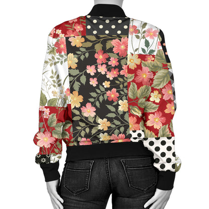 Patchwork Flower Pattern Print Design 03 Women's Bomber Jacket