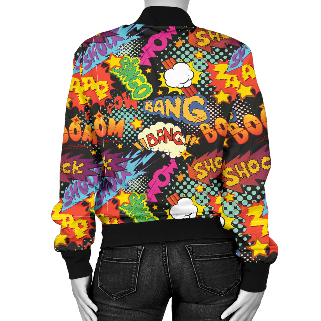 Comic Book Pattern Print Design 01 Women's Bomber Jacket