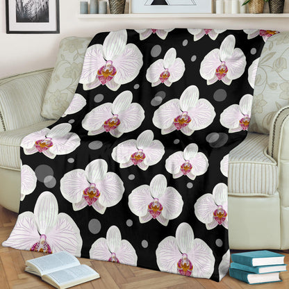 Orchid White Pattern Print Design OR09 Fleece Blanket