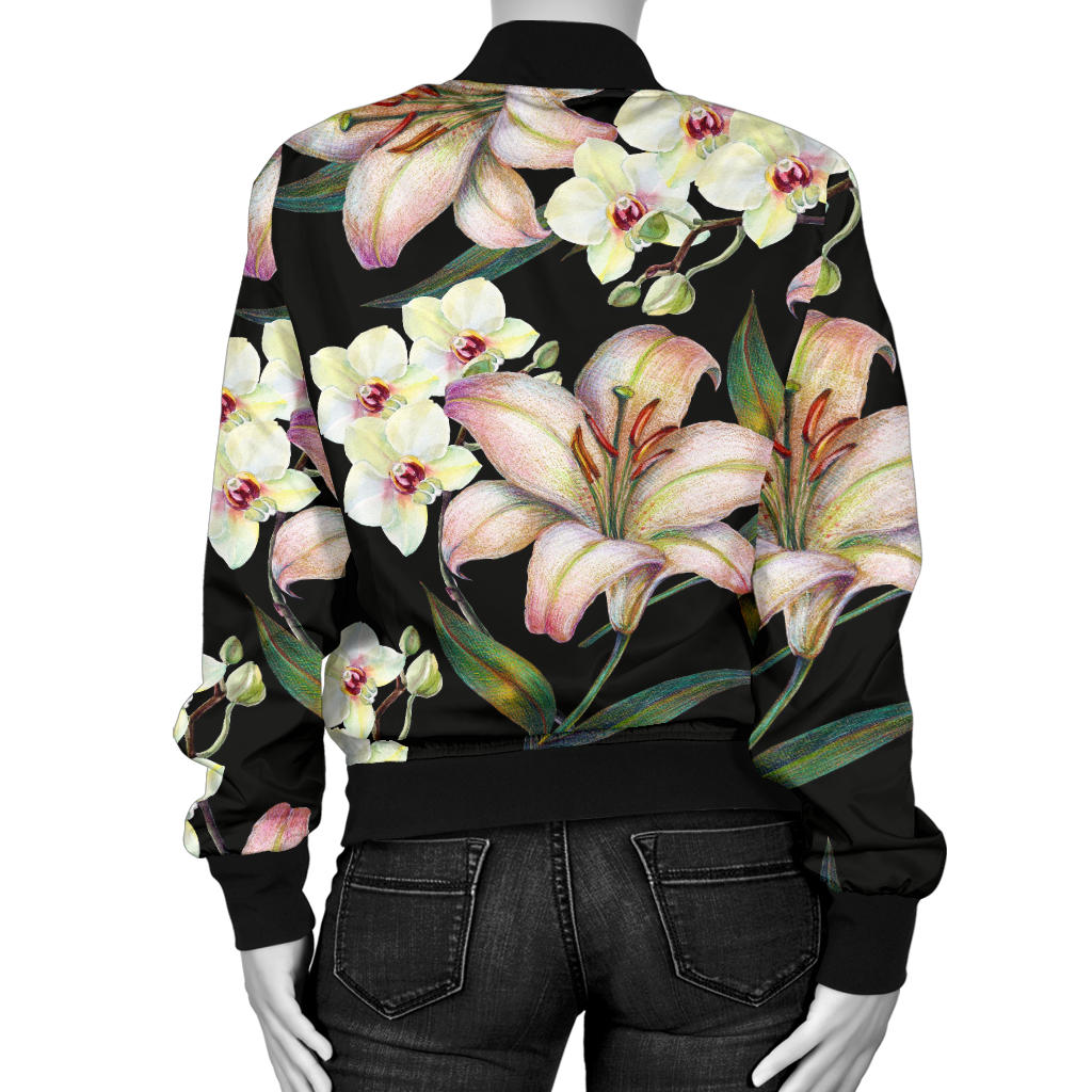 Lily Pattern Print Design LY03 Women Bomber Jacket