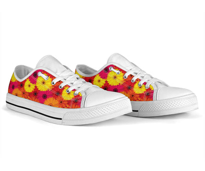 Gerberas Pattern Print Design GB05 White Bottom Low Top Shoes