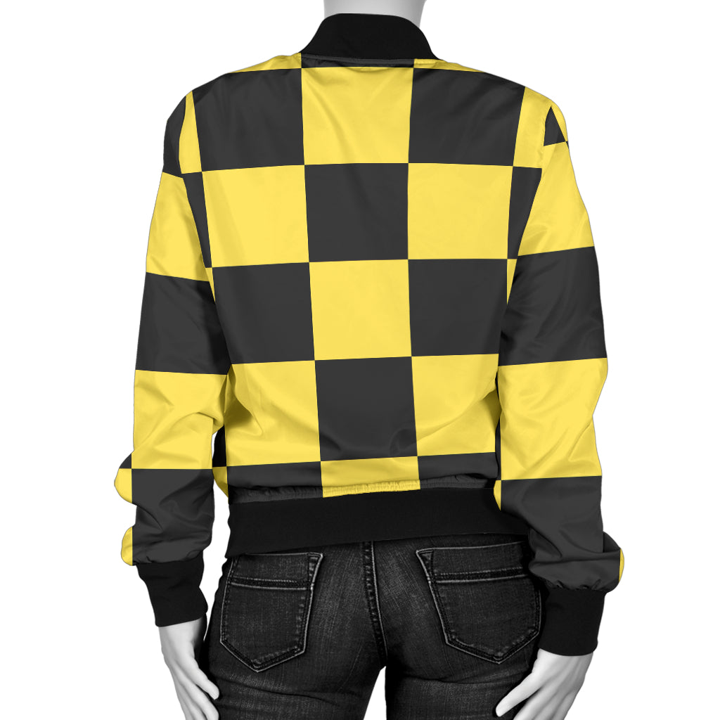 Checkered Yellow Pattern Print Design 03 Women's Bomber Jacket