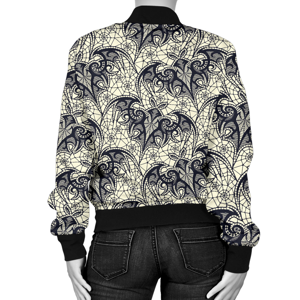 Bat Tribal Pattern Print Design 06 Women's Bomber Jacket