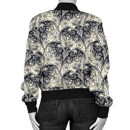 Bat Tribal Pattern Print Design 06 Women's Bomber Jacket