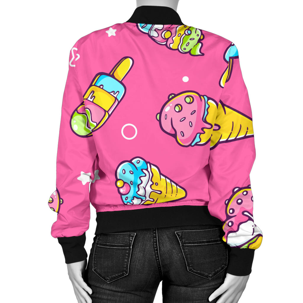 Ice Cream Pattern Print Design IC04 Women Bomber Jacket