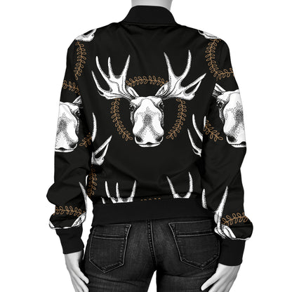 Moose Pattern Print Design 02 Women's Bomber Jacket