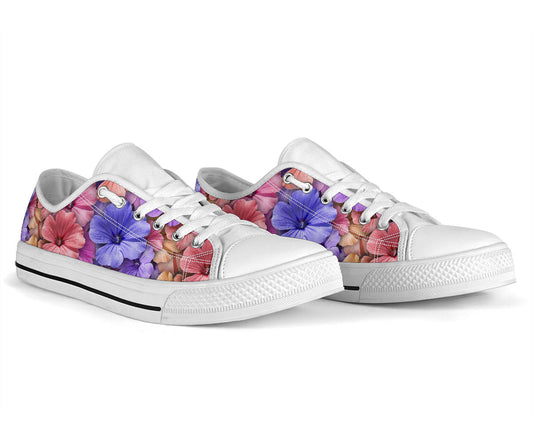 Colorful Geranium Pattern White Bottom Low Top Shoes