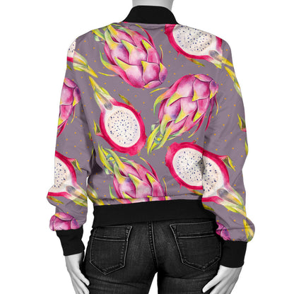 Dragonfruit Pattern Print Design DF03 Women Bomber Jacket