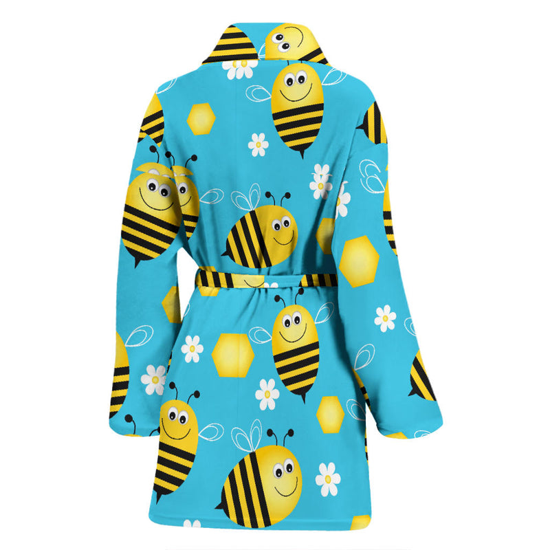 Bee Pattern Print Design BEE06 Women Bathrobe