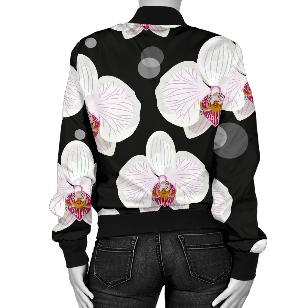Orchid White Pattern Print Design OR09 Women Bomber Jacket