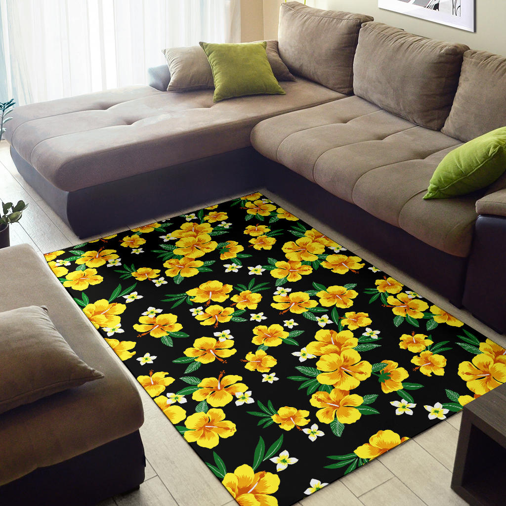 Yellow Hibiscus Pattern Print Design HB08 Area Rugs