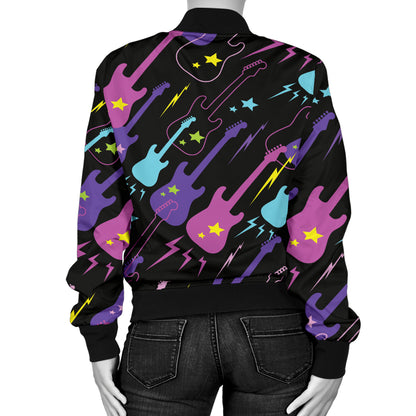 Electric Guitar Pattern Print Design 02 Women's Bomber Jacket