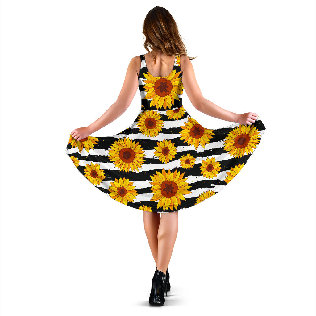 Sunflower Pattern Print Design SF010 Midi Dress