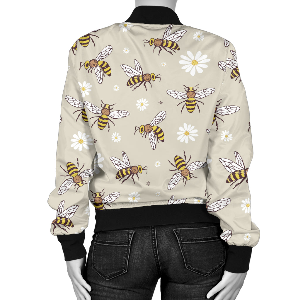 Bee Pattern Print Design 03 Women's Bomber Jacket